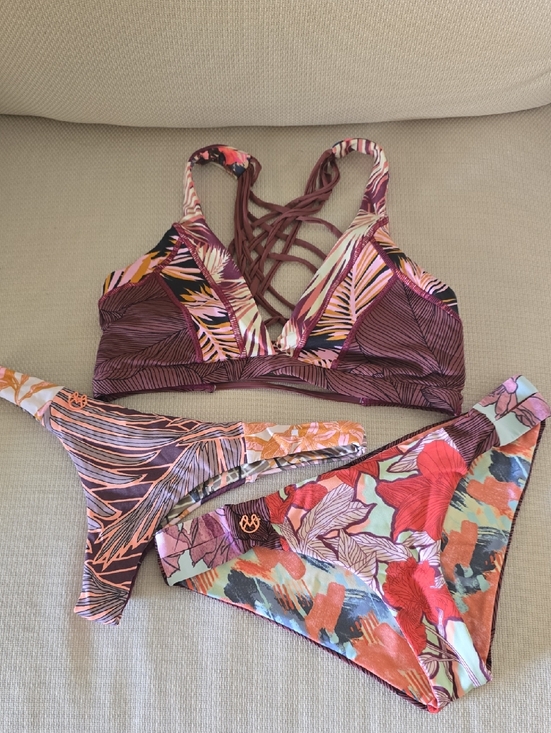 Maaji Other - Maaji Floral Lace-Up Bikini Set in Burgundy, Coral & Mint